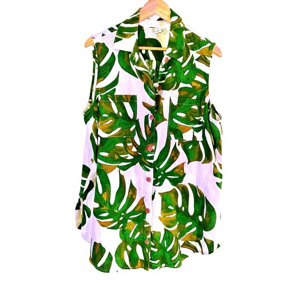 JOIE Tropical Linen button up sleeveless Top Woman’s Small resort - Picture 1 of 10